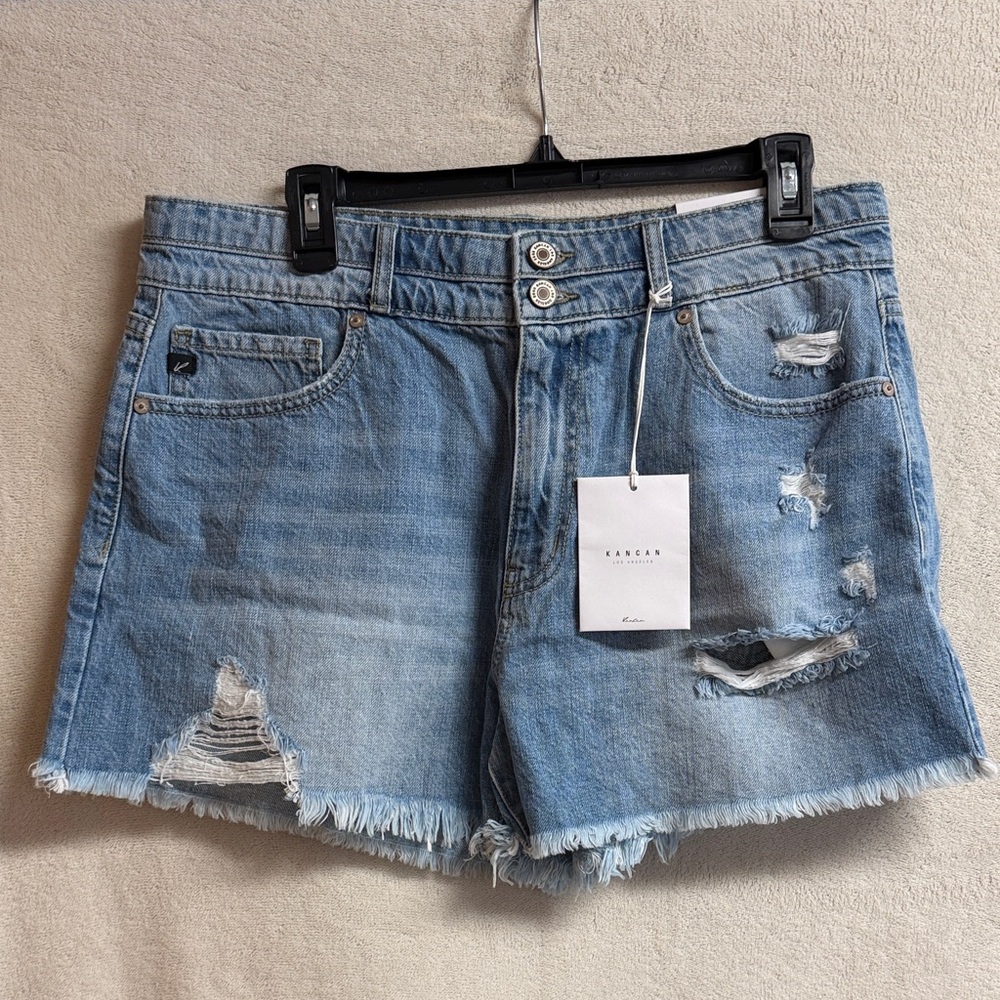 KanCan Light Blue Distressed Denim Jean Shorts
